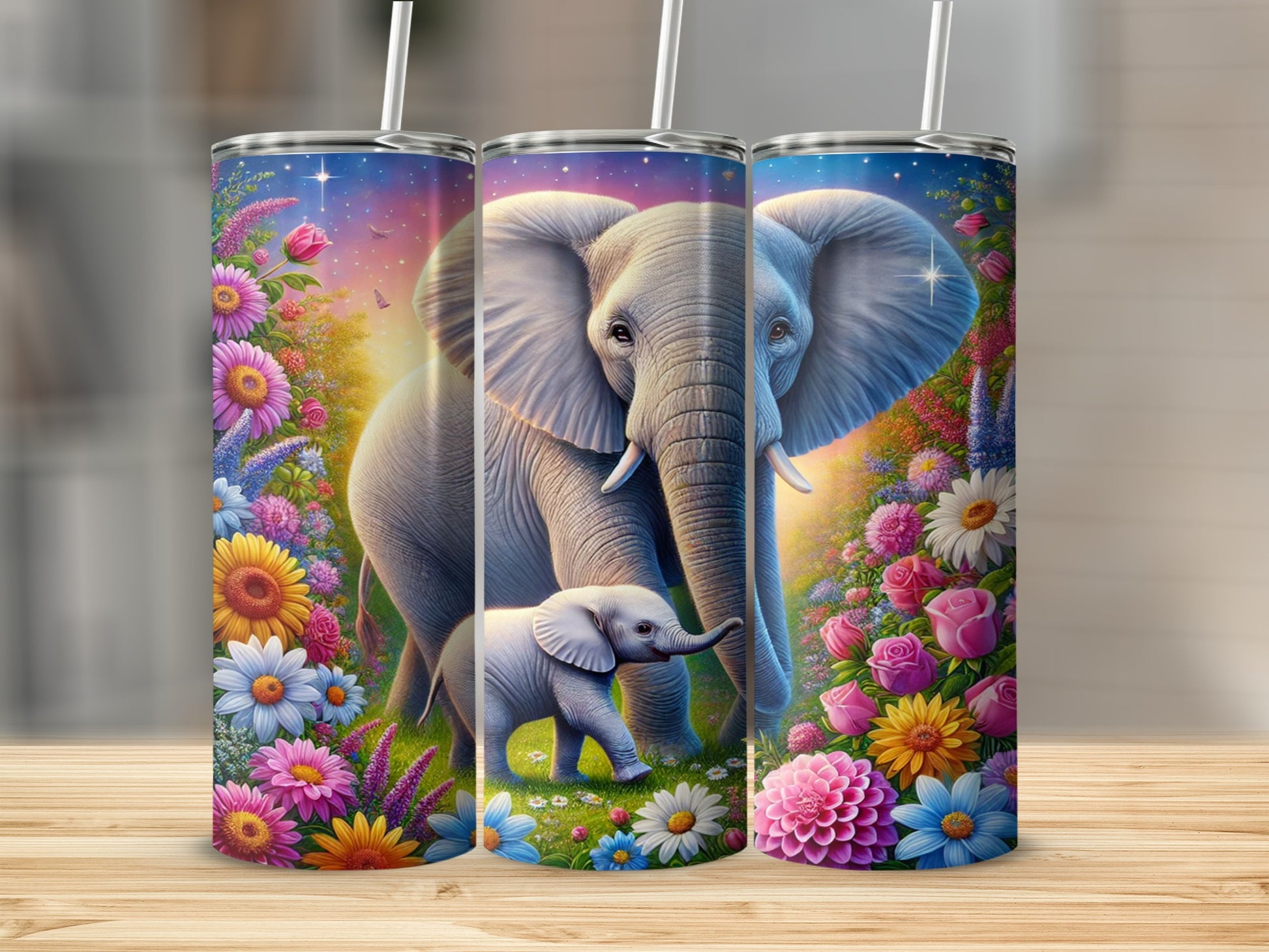 Colorful Floral Elephants Design Tumbler Product
