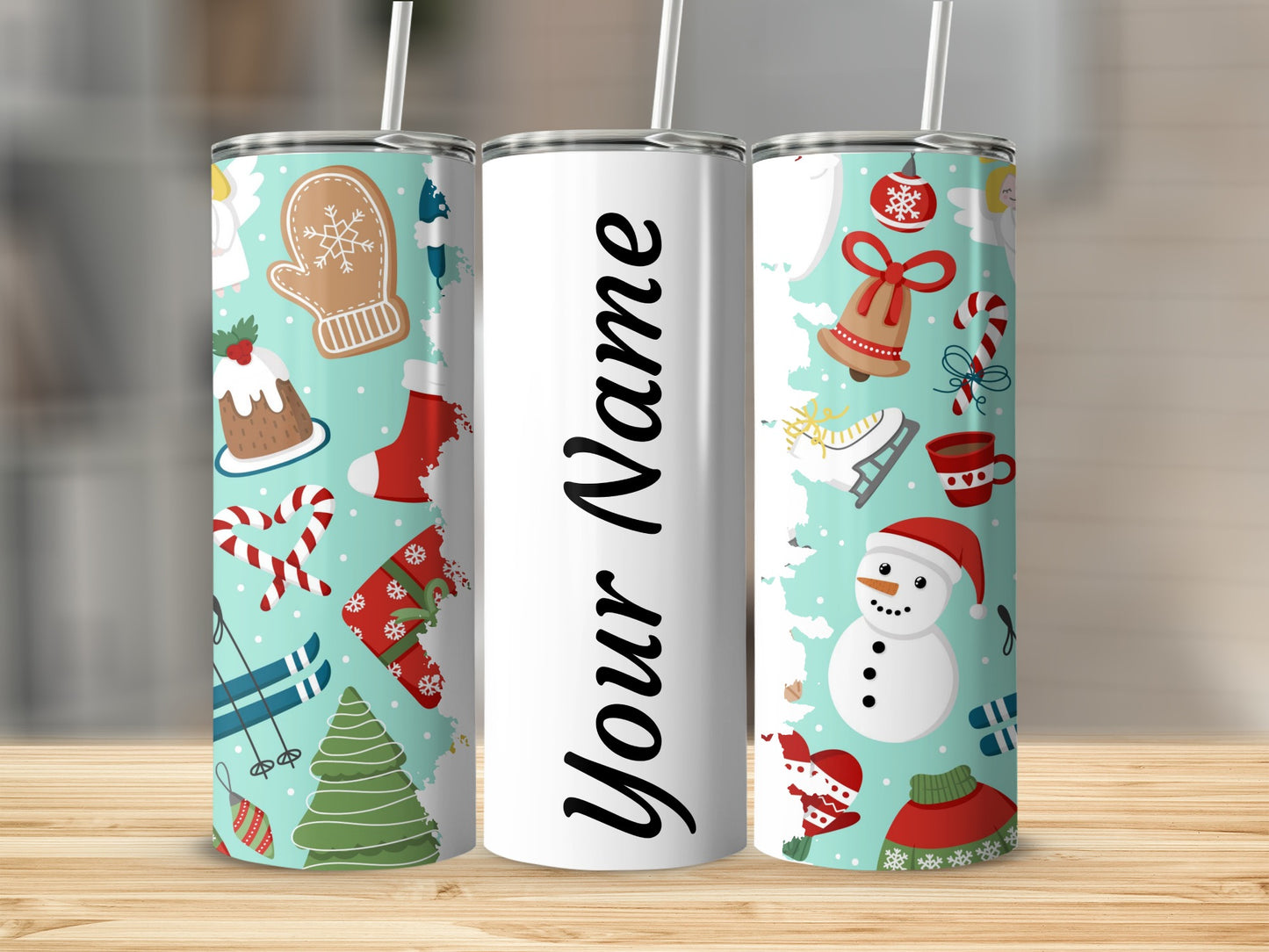 Personalized Christmas Theme Tumbler with Festive Designs