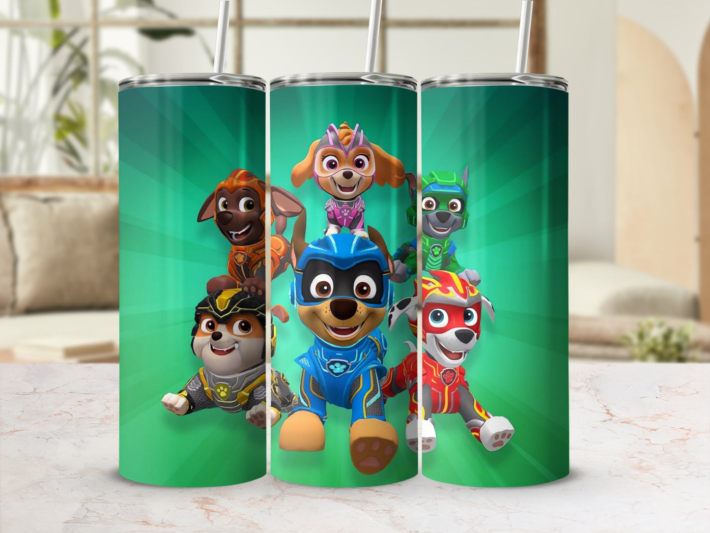 Colorful Paw Patrol Characters Tumbler with Straw