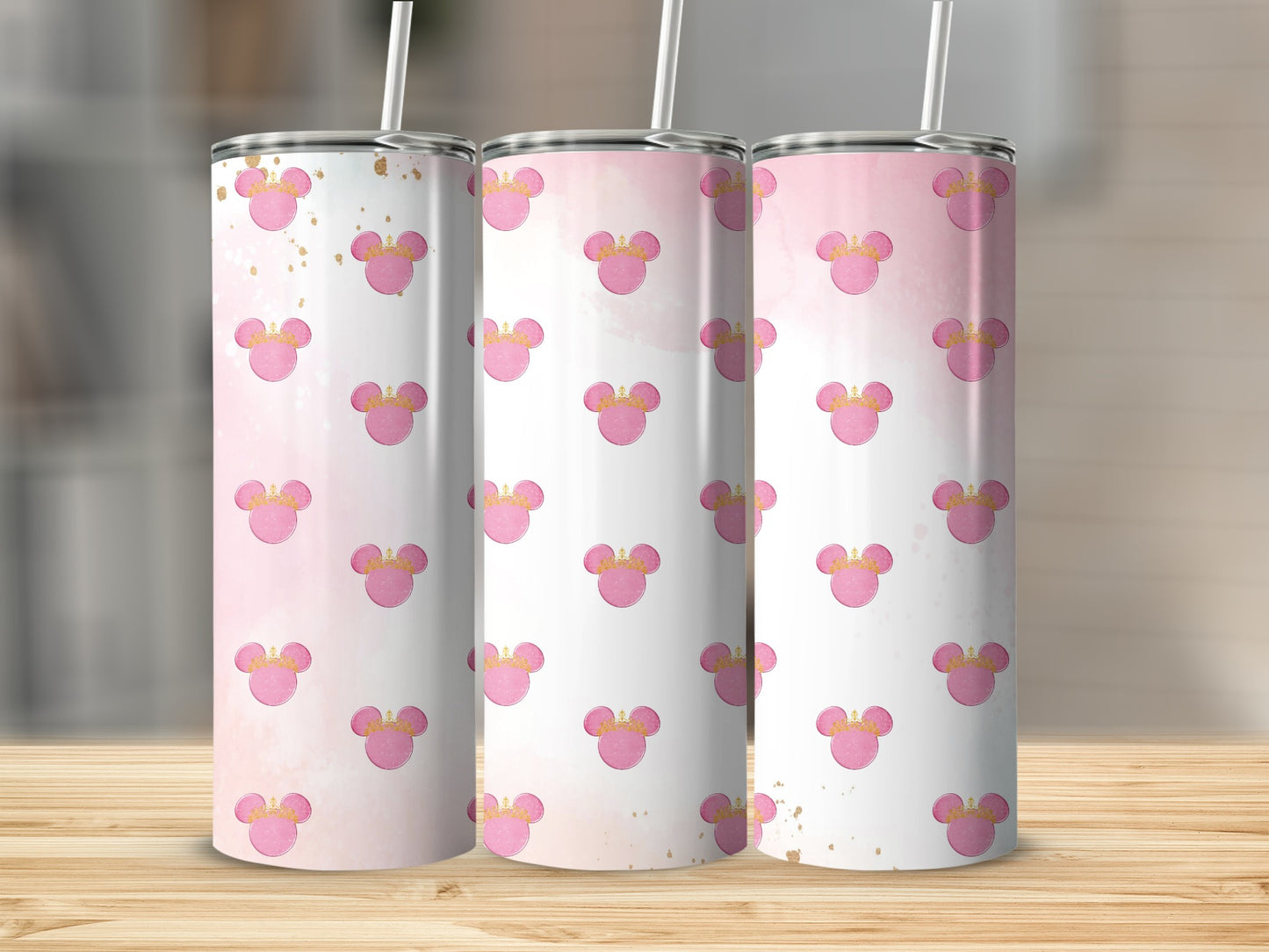 Pink and Gold Mouse Ears Pattern Tumbler Cup