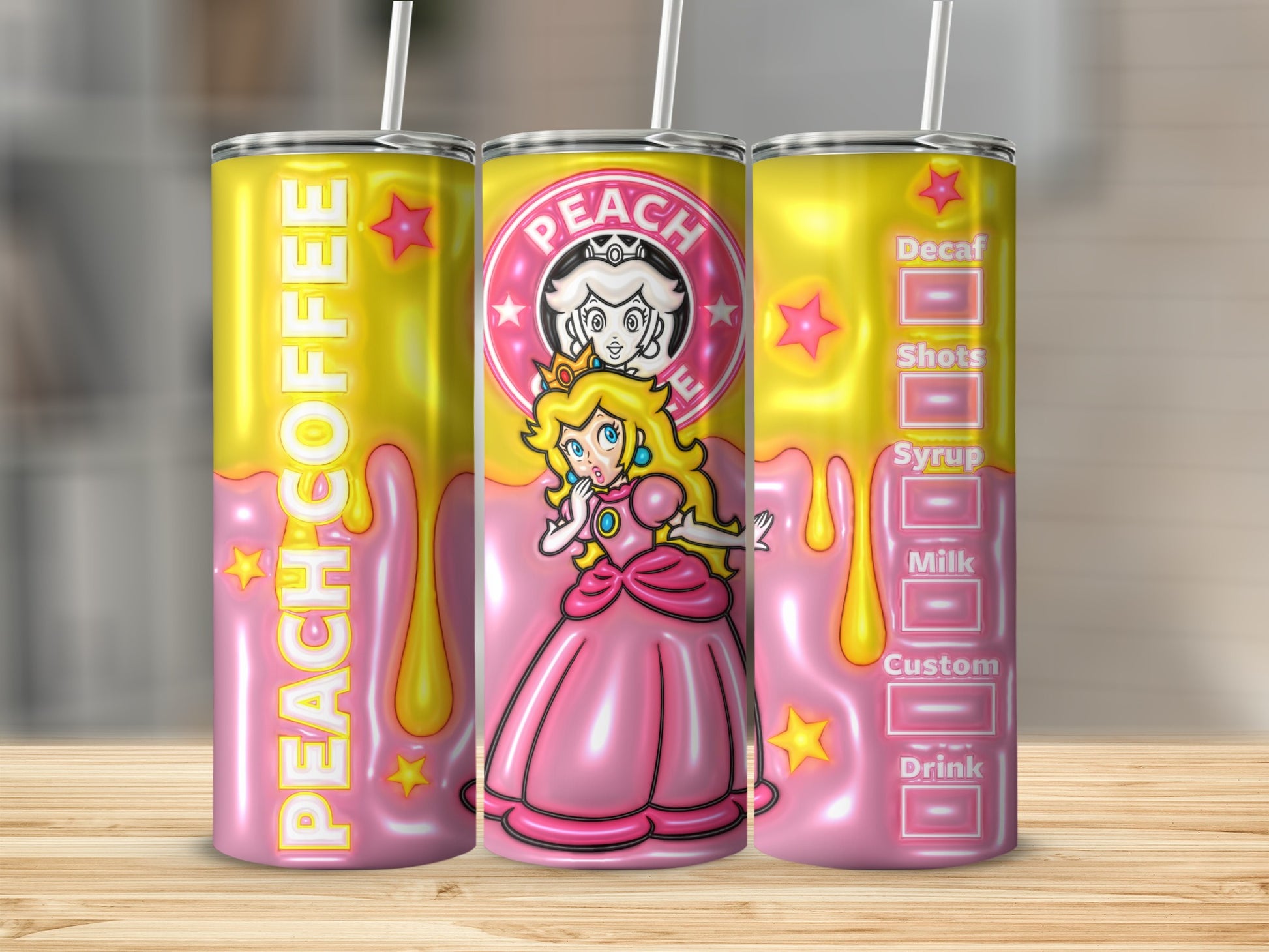 Vibrant Peach Coffee Princess Design Stainless Tumbler