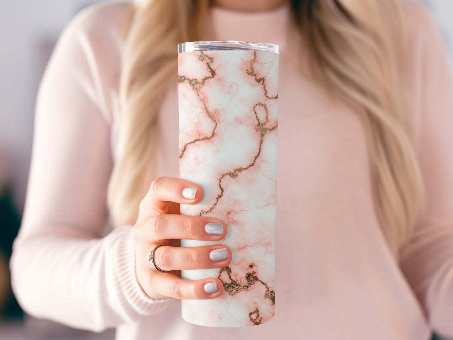 Pink Marble with Gold Veins Unique Style Premium Tumblers