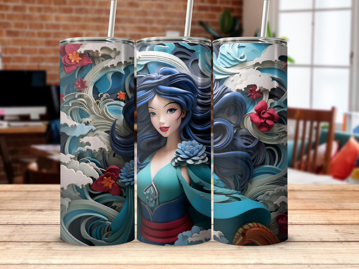 Vibrant Fantasy Wave Artwork on Tumbler Product