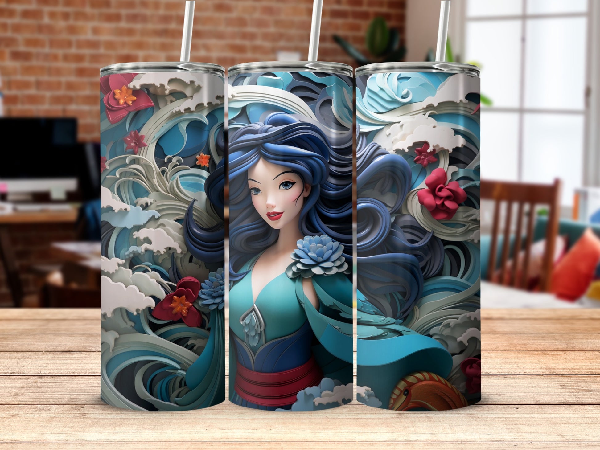 Vibrant Fantasy Wave Artwork on Tumbler Product