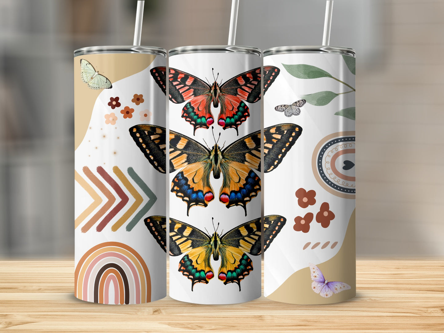 Colorful Butterfly Design Stainless Steel Tumblers