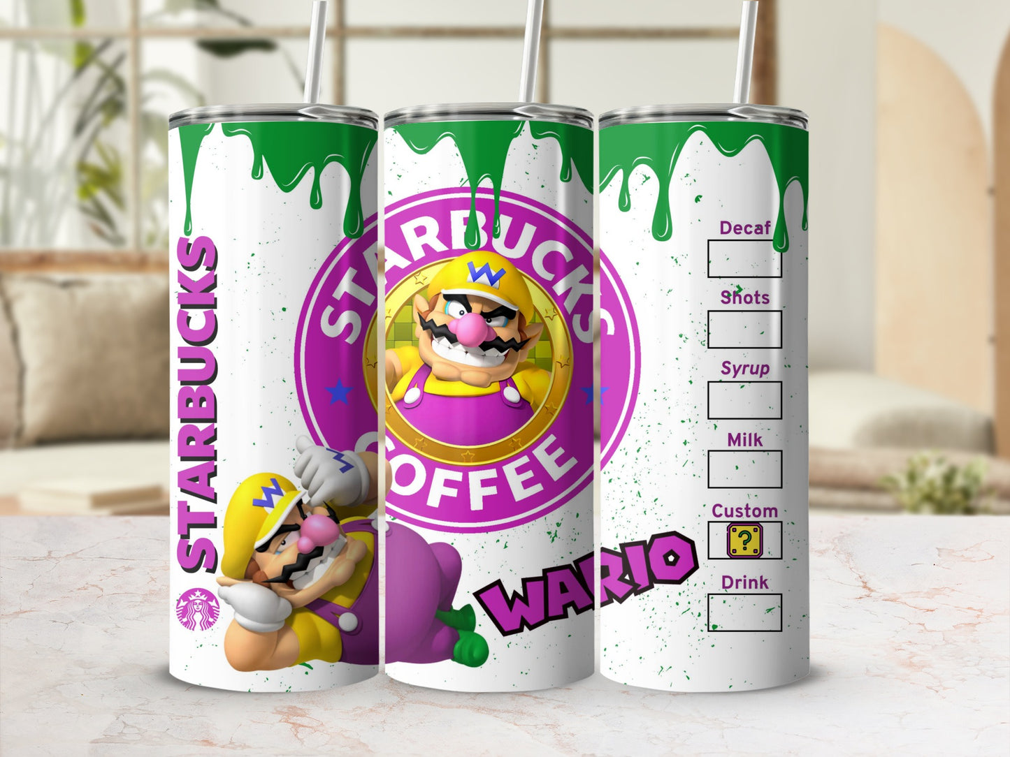 Wario Inspired Starbucks Customizable Drinkware