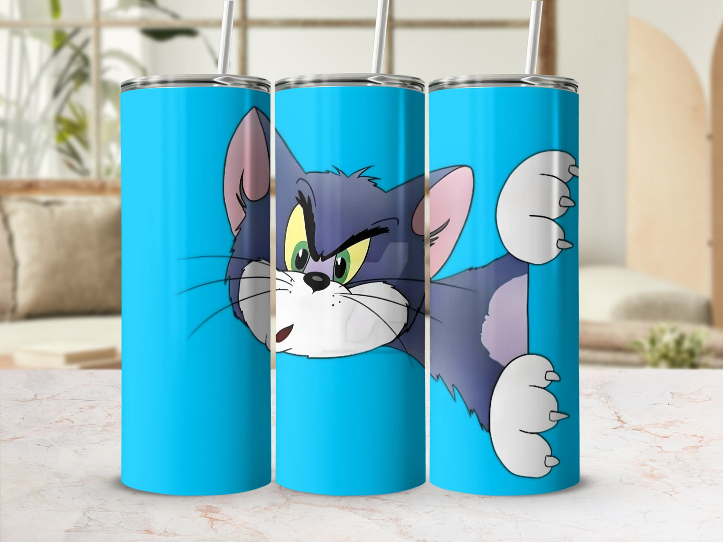 Playful Blue Cartoon Character Tumbler Design