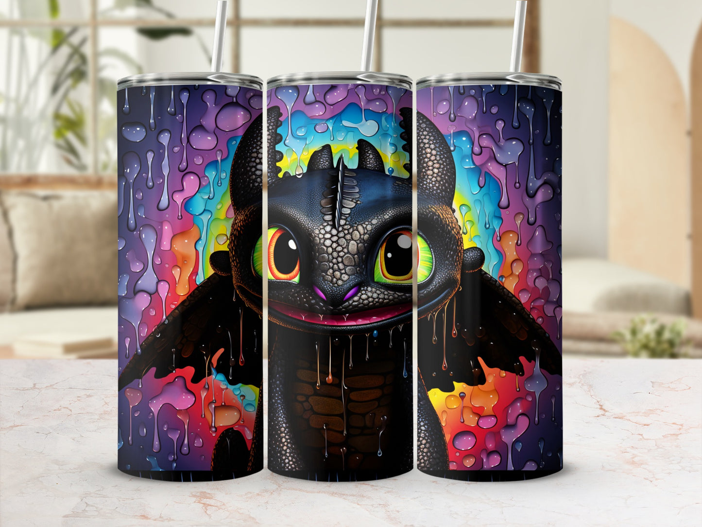 Colorful Dragon Design Insulated Tumbler Travel Mug