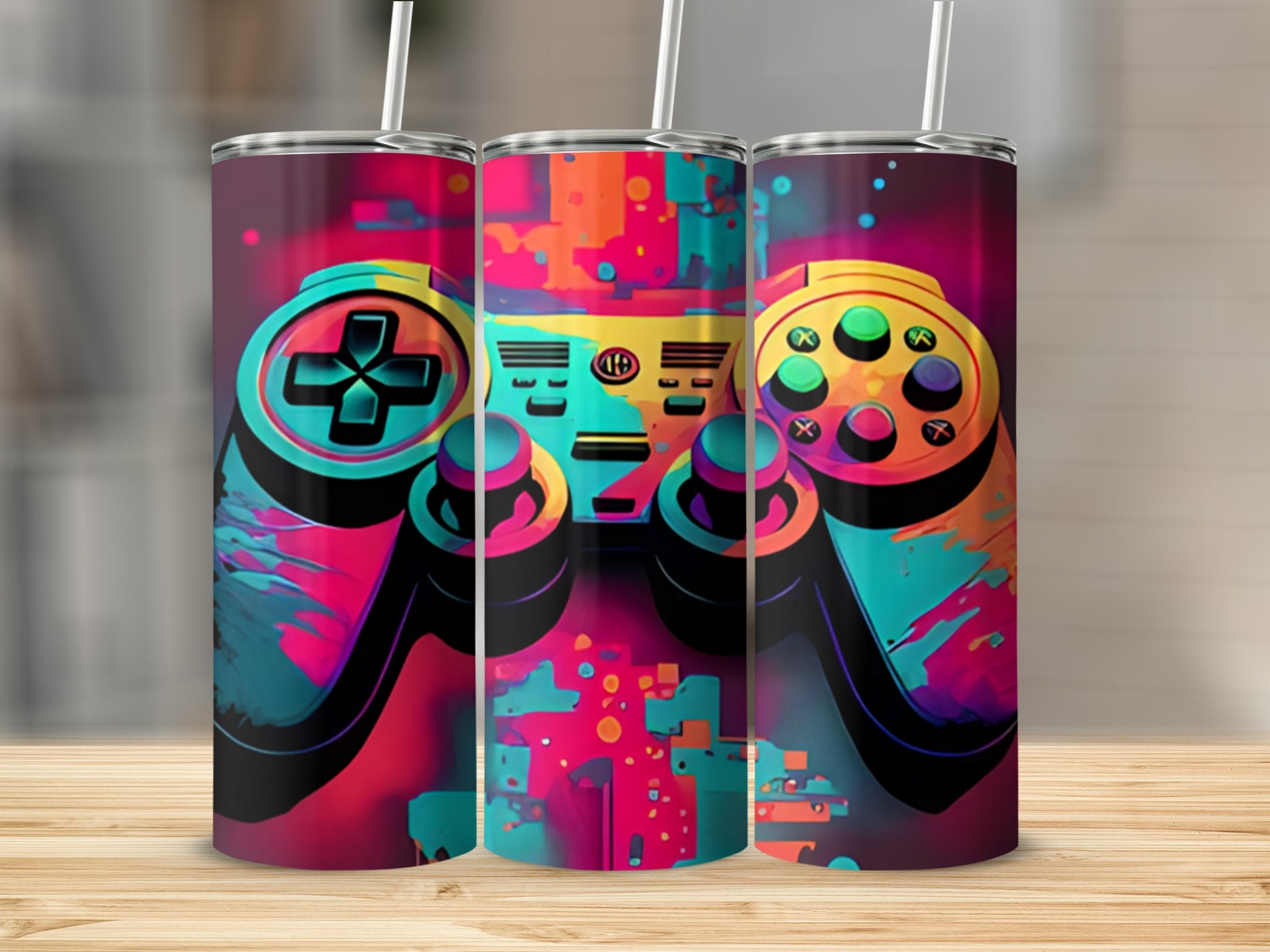 Vibrant Retro Gaming Controller Design Drink Tumbler