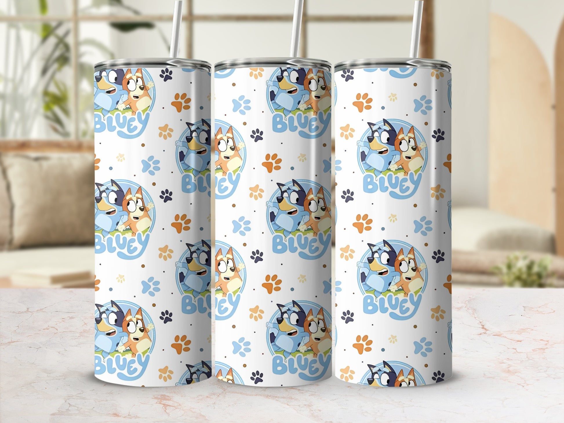 Bluey and Friends Patterned Paw Print Tumbler Cup