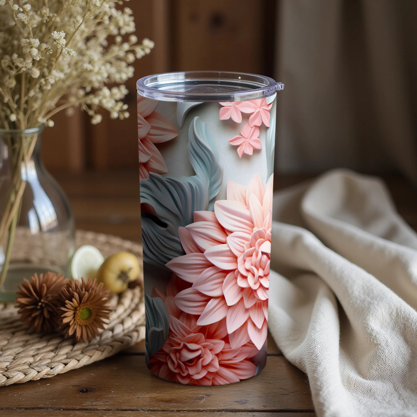 Exquisite Floral Tumbler with Intricate Petal Design