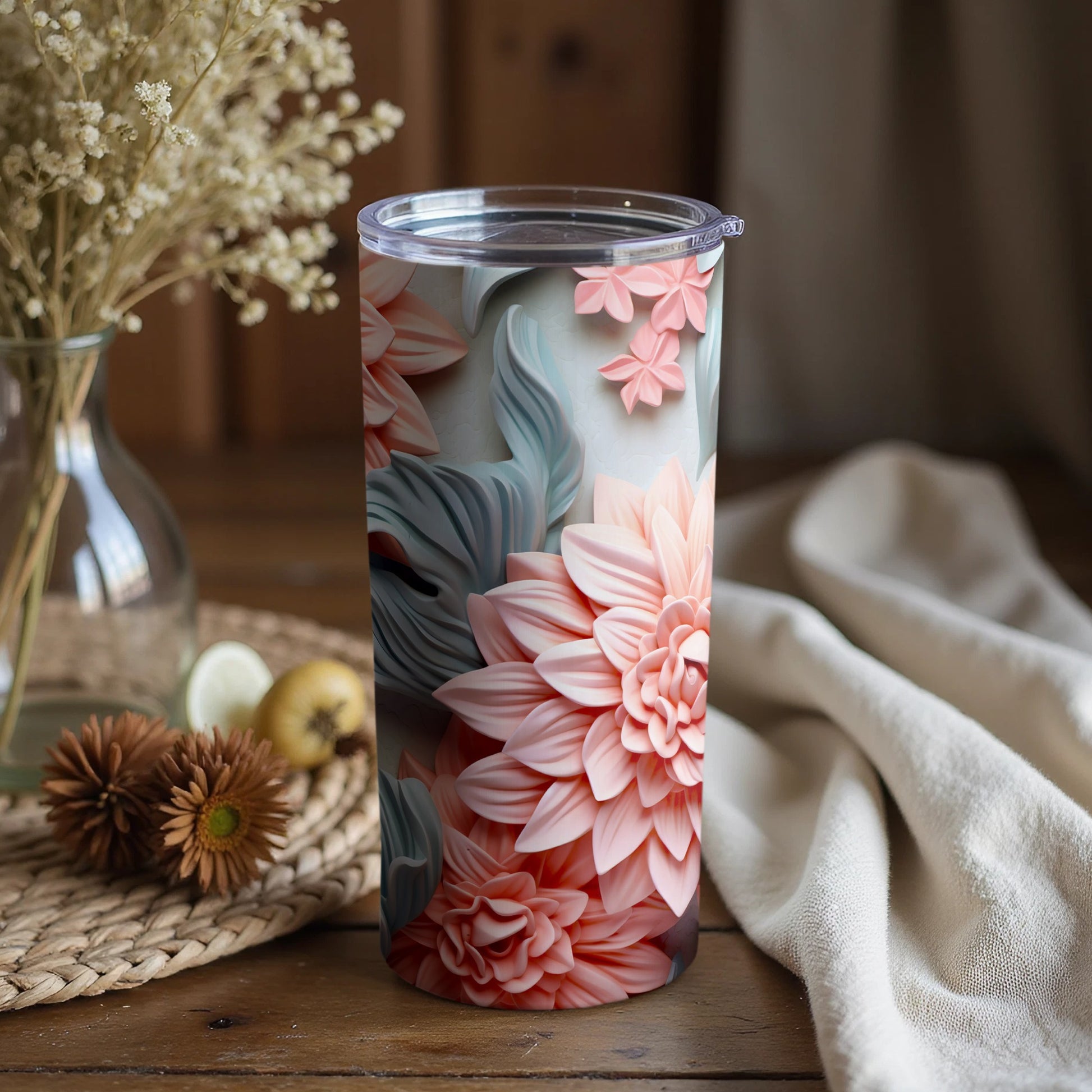 Exquisite Floral Tumbler with Intricate Petal Design