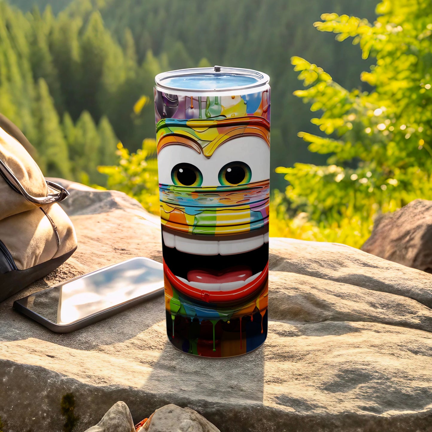 Colorful Cartoon Face Travel Tumbler with Lid Flask