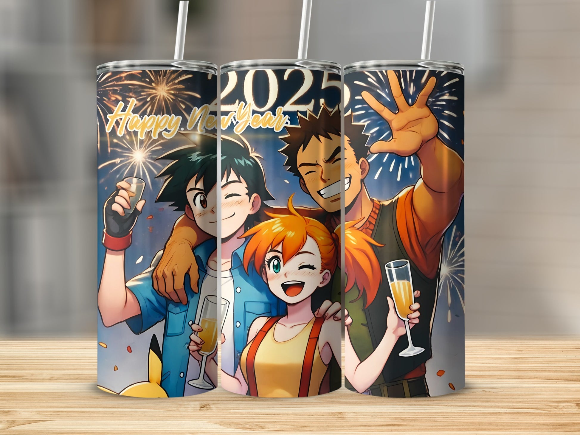 Happy New Year 2025 Anime Characters Celebration Tumbler