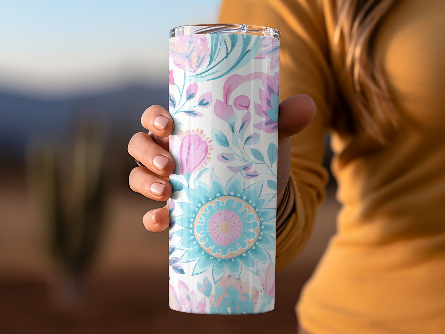Floral Design Insulated Travel Tumbler for Hot and Cold Drinks
