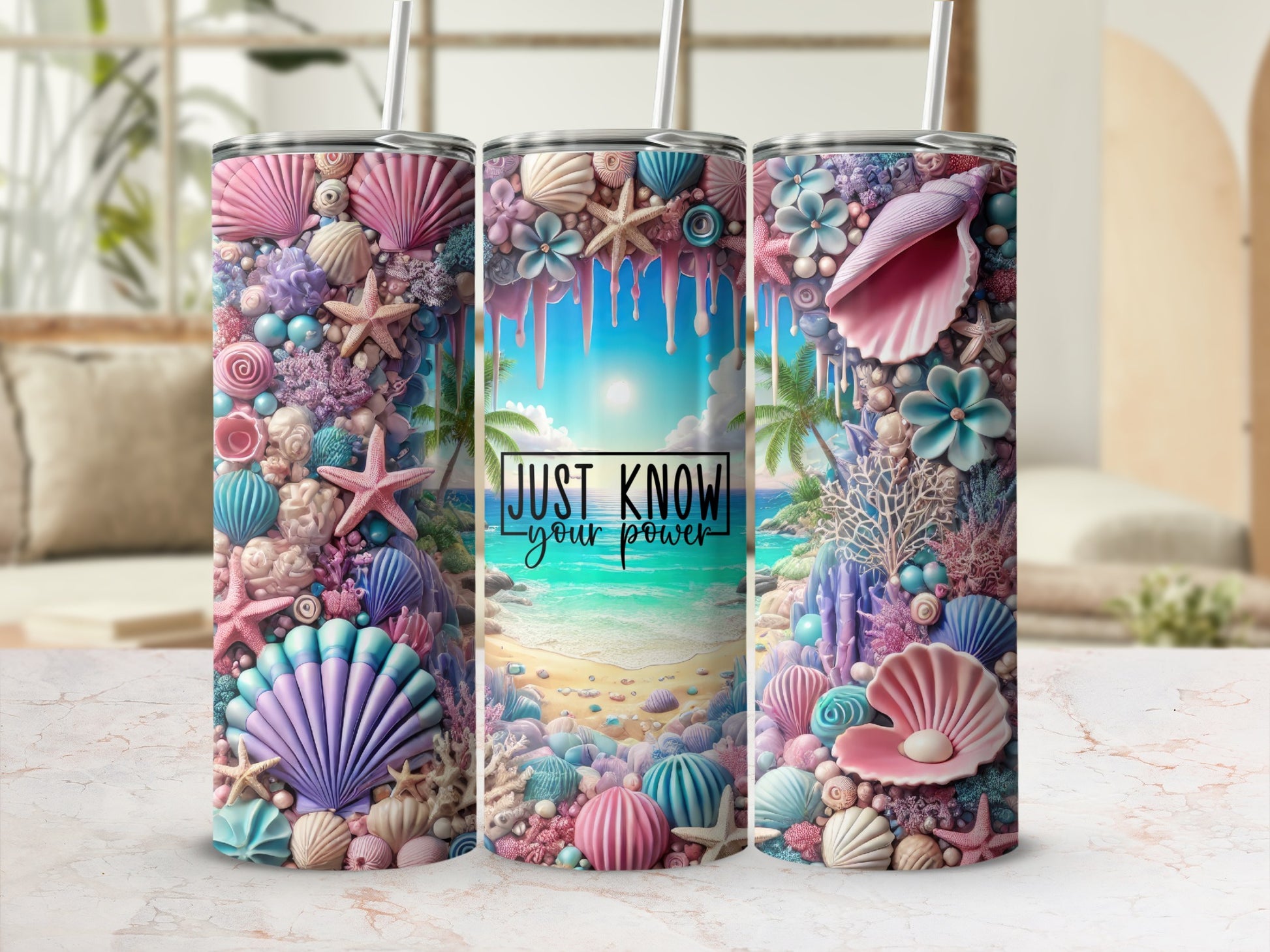 Just Know Your Power Beach Scene Tumbler