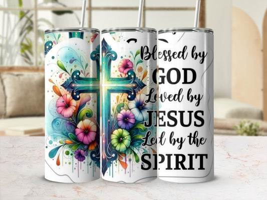 Blessed by God Loved by Jesus Led by the Spirit tumbler