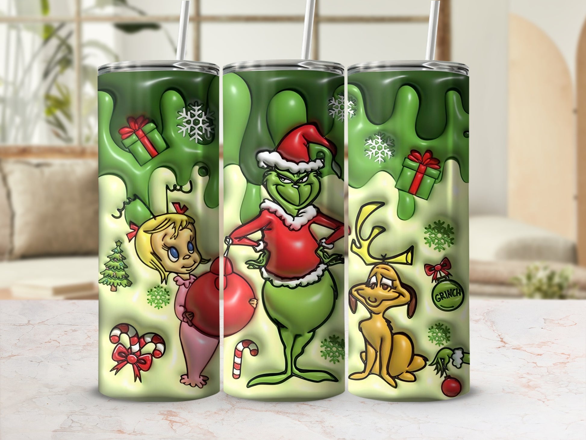 Grinch Christmas Themed Stainless Steel Tumbler Cup