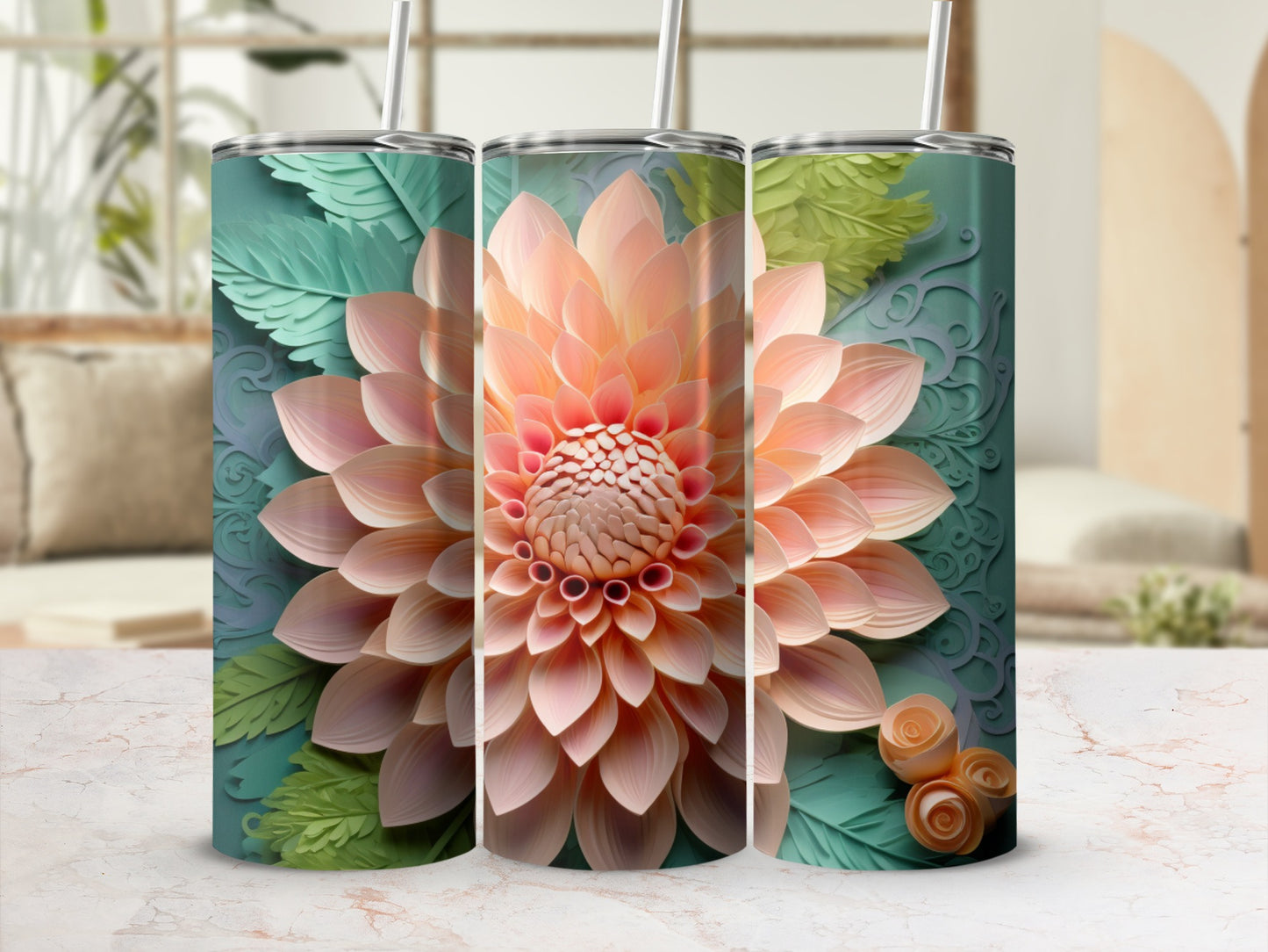 Elegant Floral Pattern Design Insulated Tumbler Cup