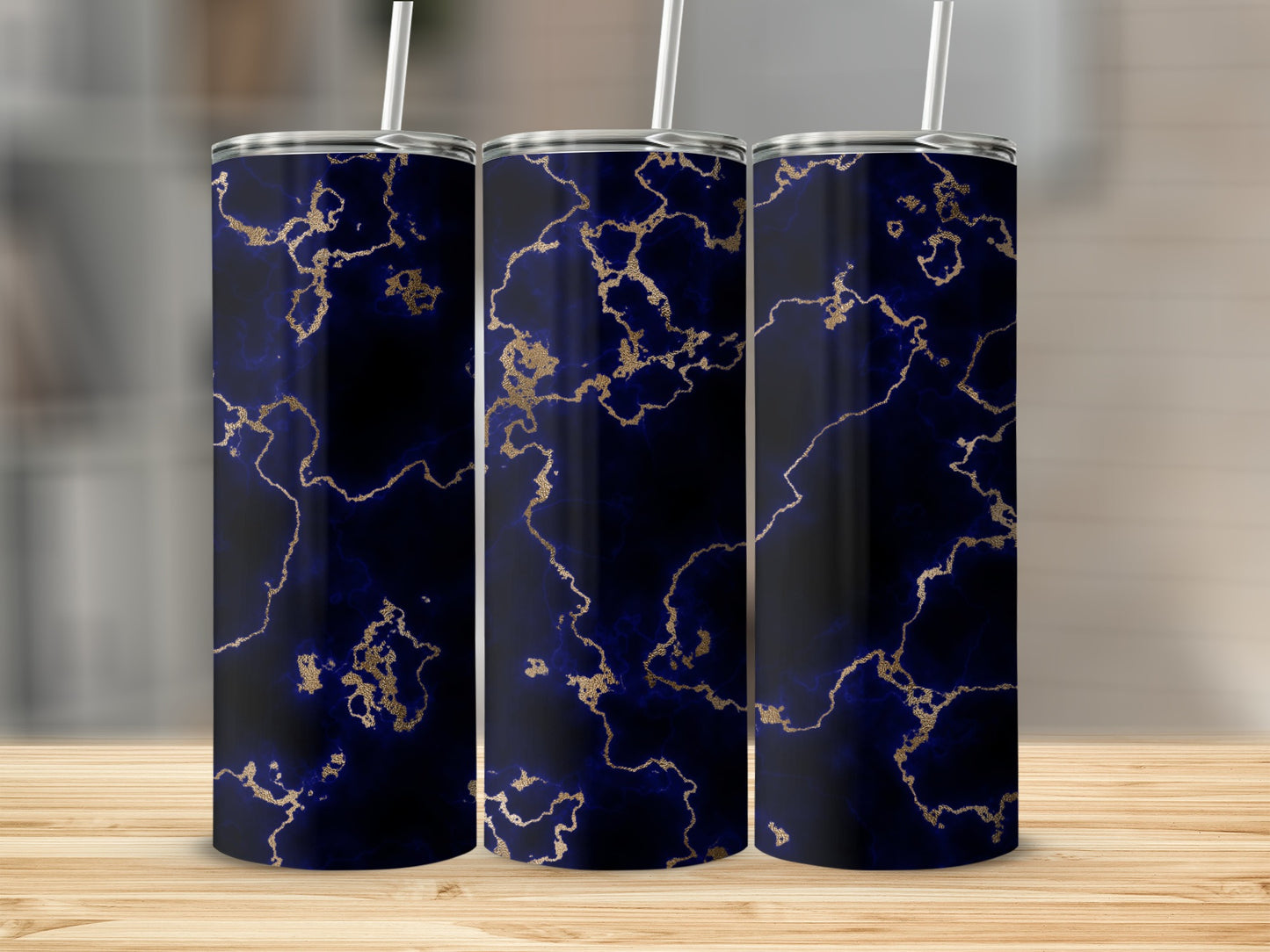 Navy and Gold Faux Marble Texture Seamless Tumblers