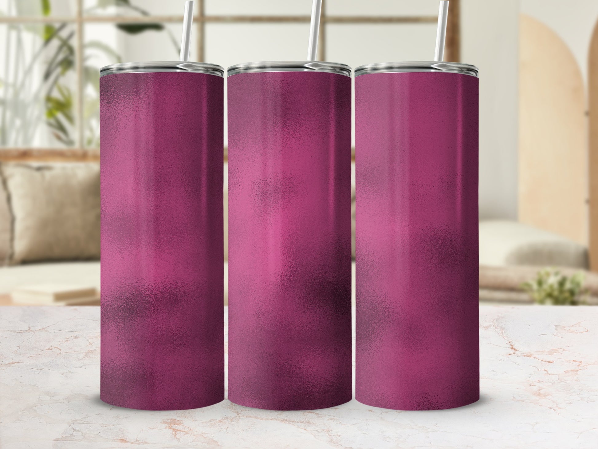 Three magenta tumblers with textured finish.