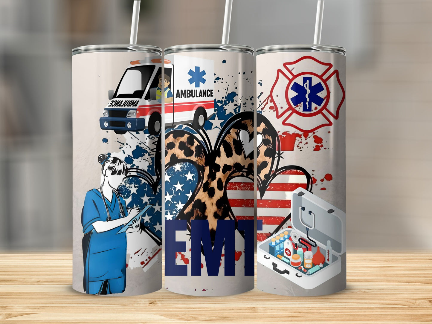 EMT Ambulance Nurse Firefighter Medical Theme Tumblers