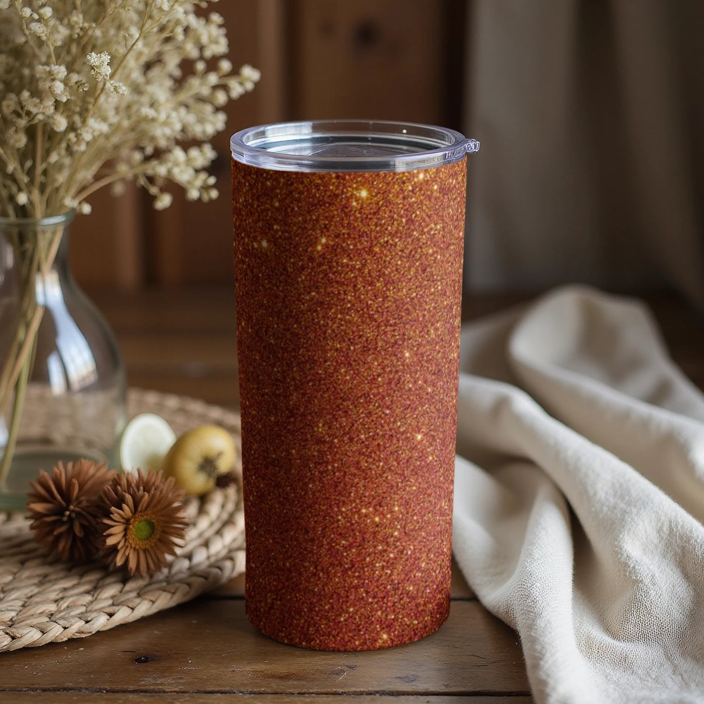 Sparkling Orange Glitter Design Insulated Cup