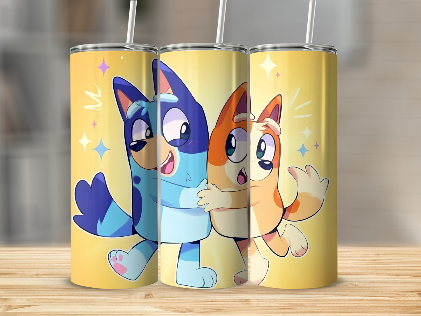 Cute Cartoon Dog Characters on Yellow Tumbler Product
