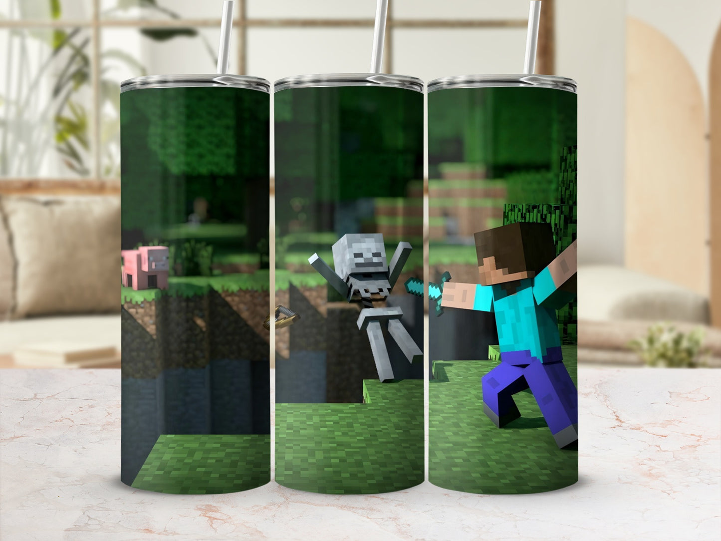 Minecraft Adventure Scene Tumbler with Straw