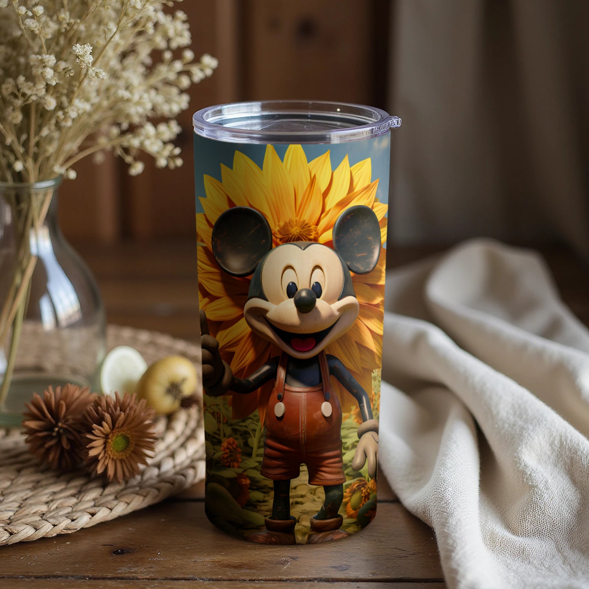 Adorable Cartoon Character with Sunflower Tumbler