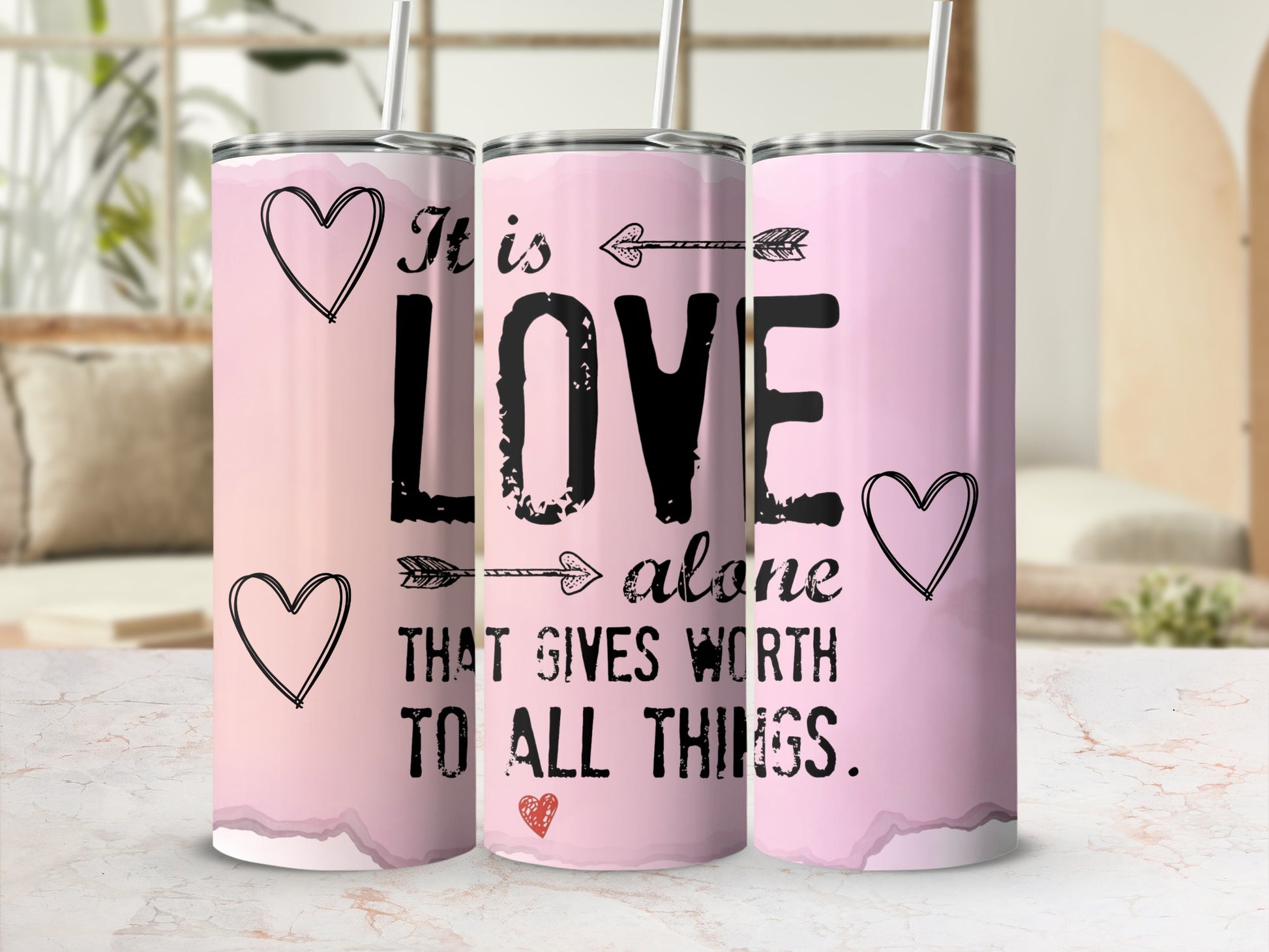 Inspirational Pink Tumbler with Love Quote Design