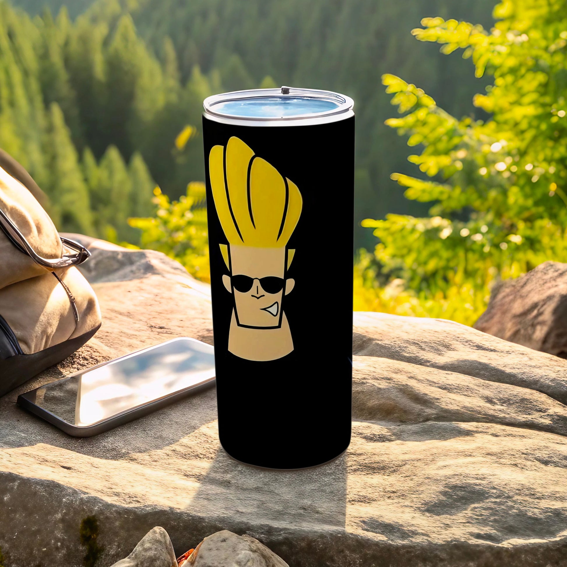 Cartoon Character Black Travel Mug for Outdoor Enthusiasts