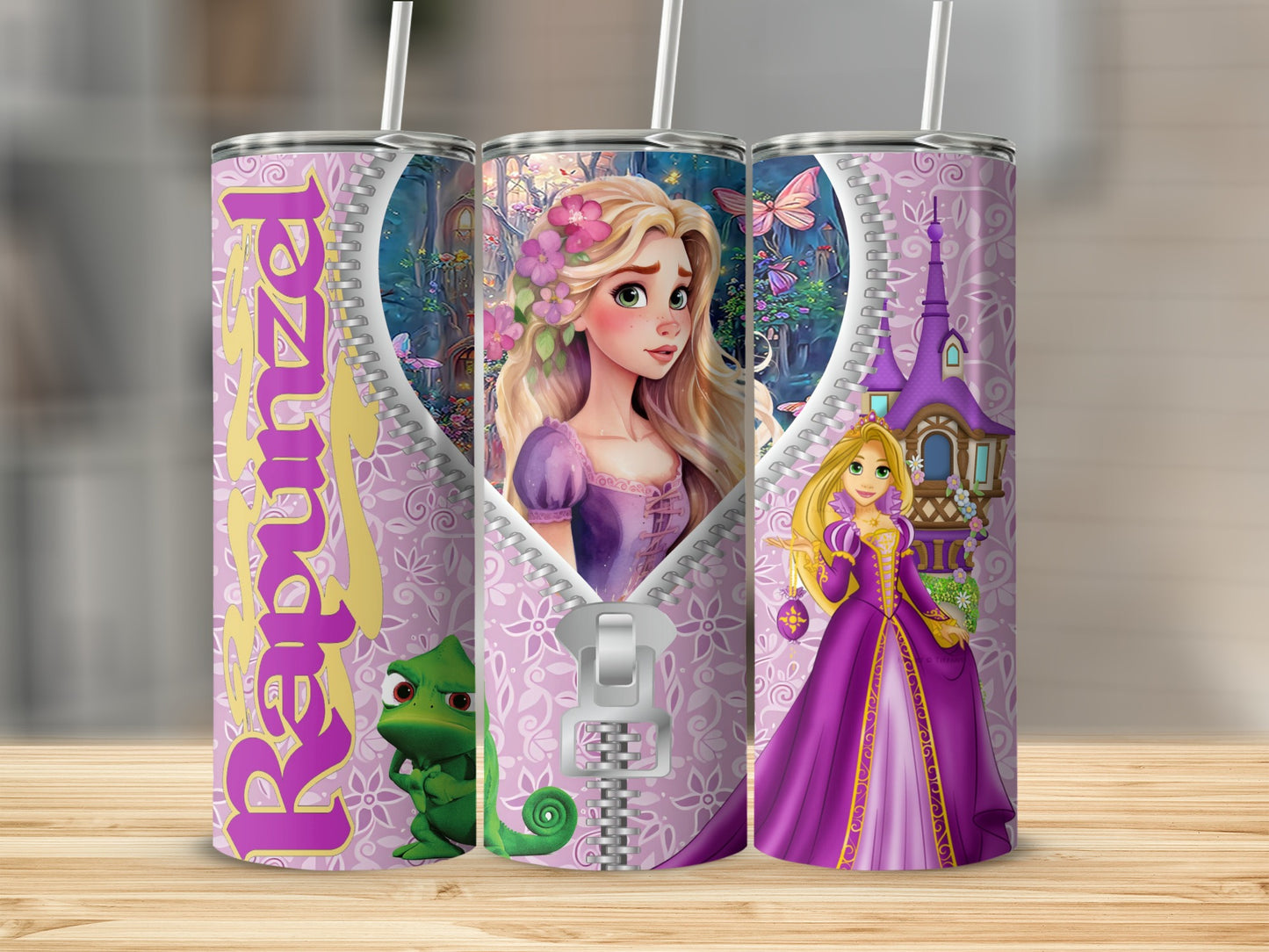Vibrant Rapunzel Themed Tumbler with Straw for Kids