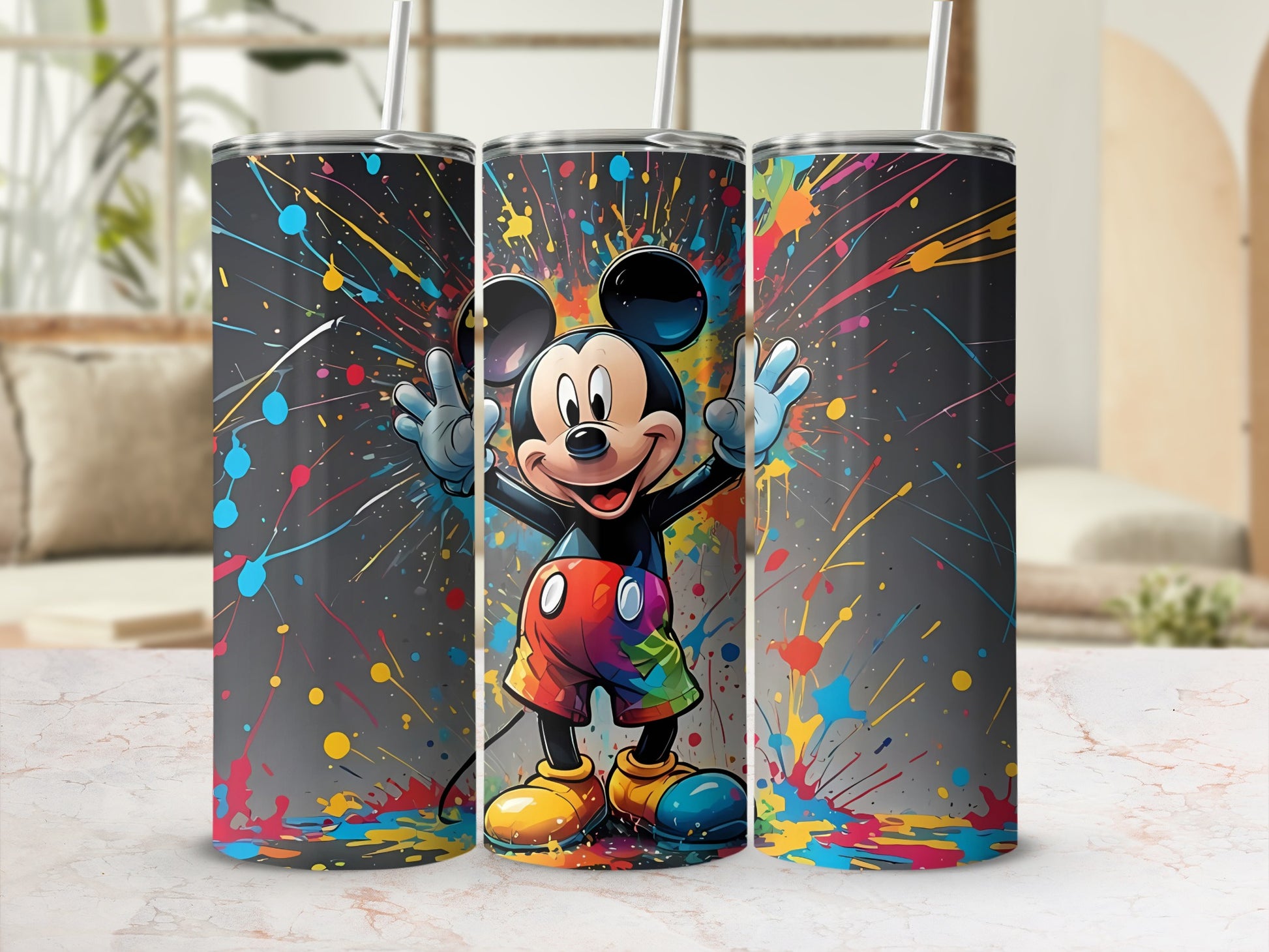 Colorful Splatter Design Animated Character Tumbler
