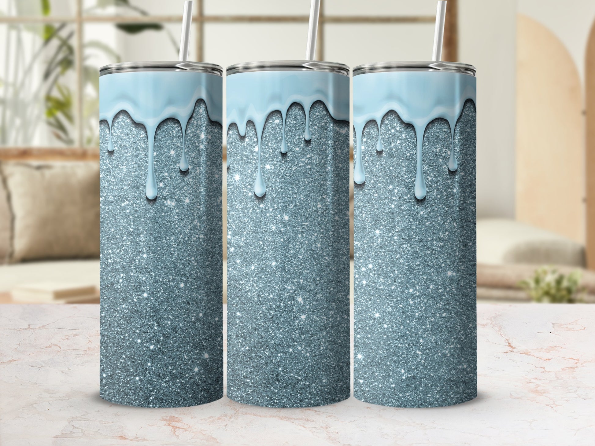 Glittery Ice Beverage Tumbler with Dripping Design
