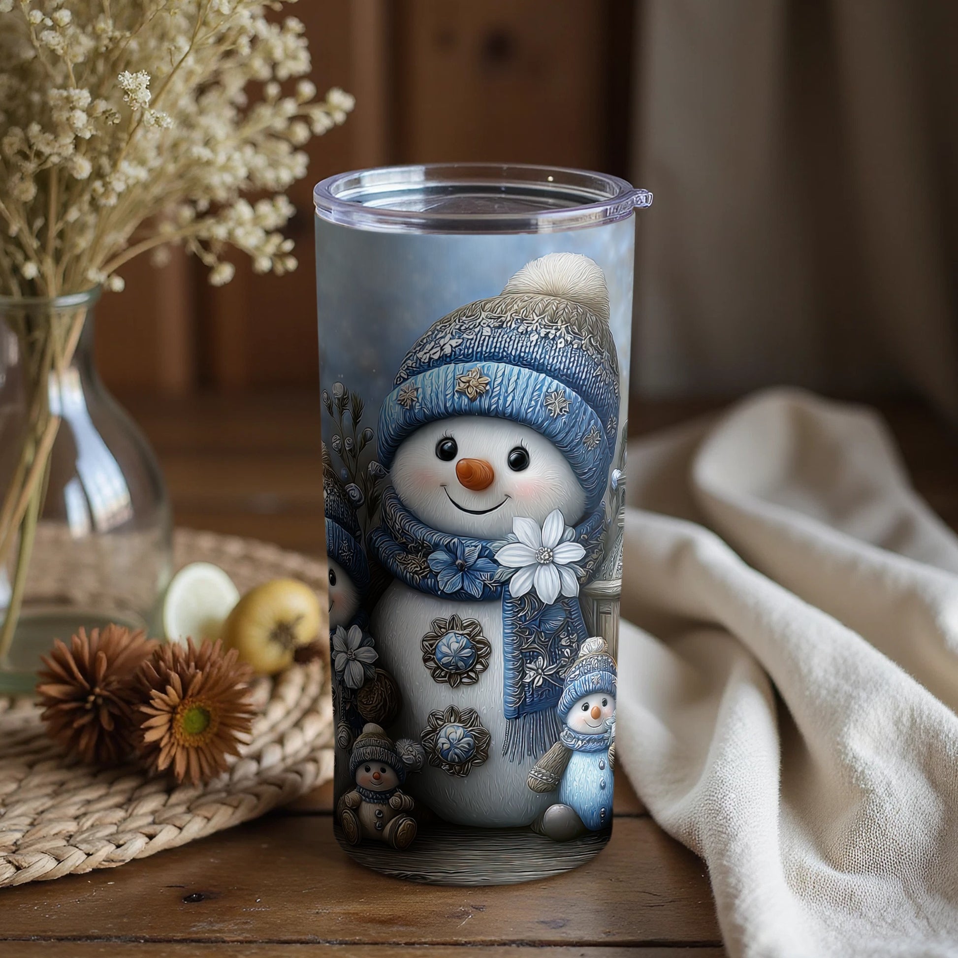 Snowman Themed Insulated Tumbler Winter Scene