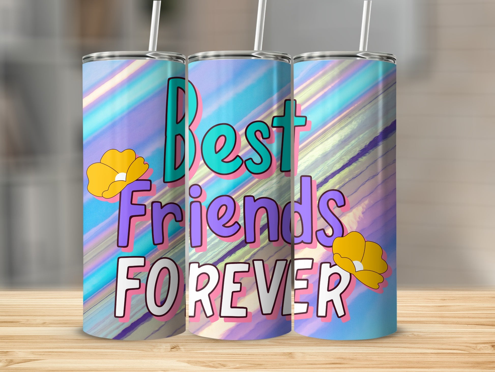 Best Friends Forever Colorful Tumbler with Flowers