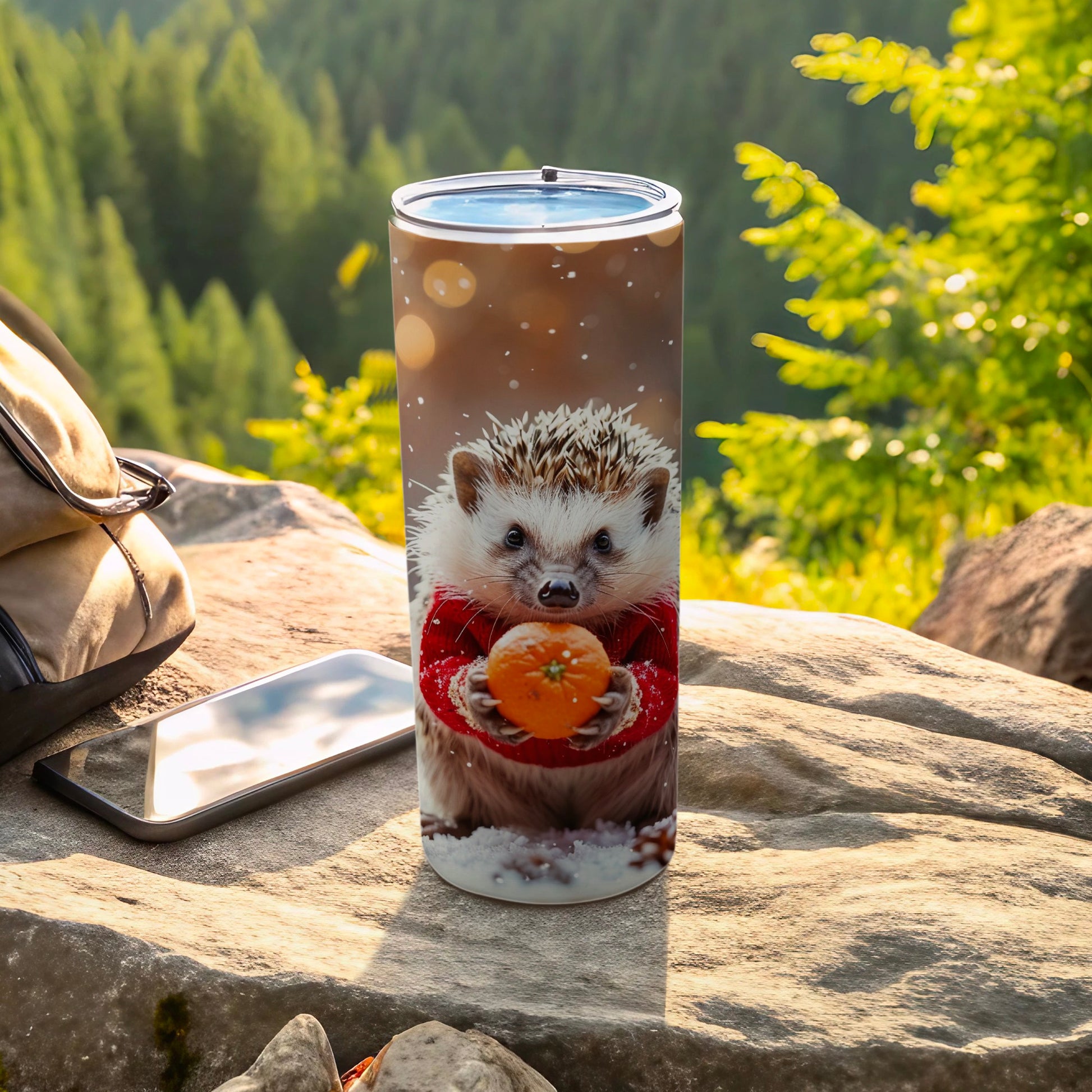 Adorable Hedgehog with Orange Thermal Tumbler Cup