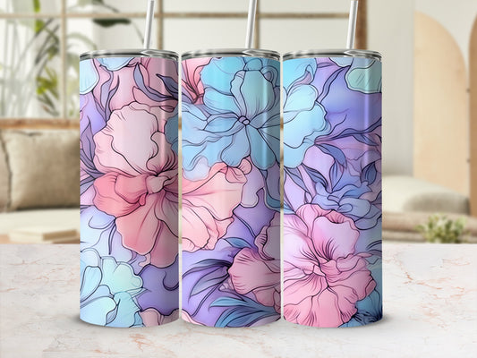 Three tumblers with a pastel floral design.