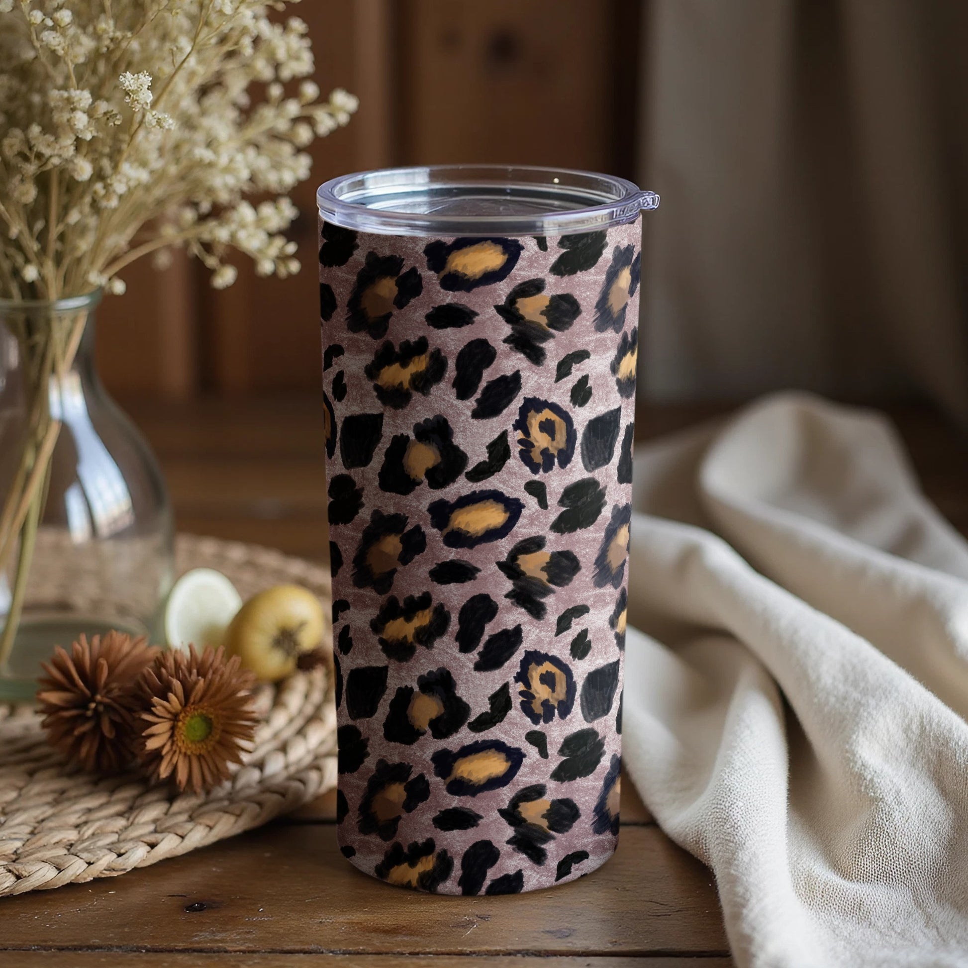 Stylish Leopard Print Travel Tumbler with Lid