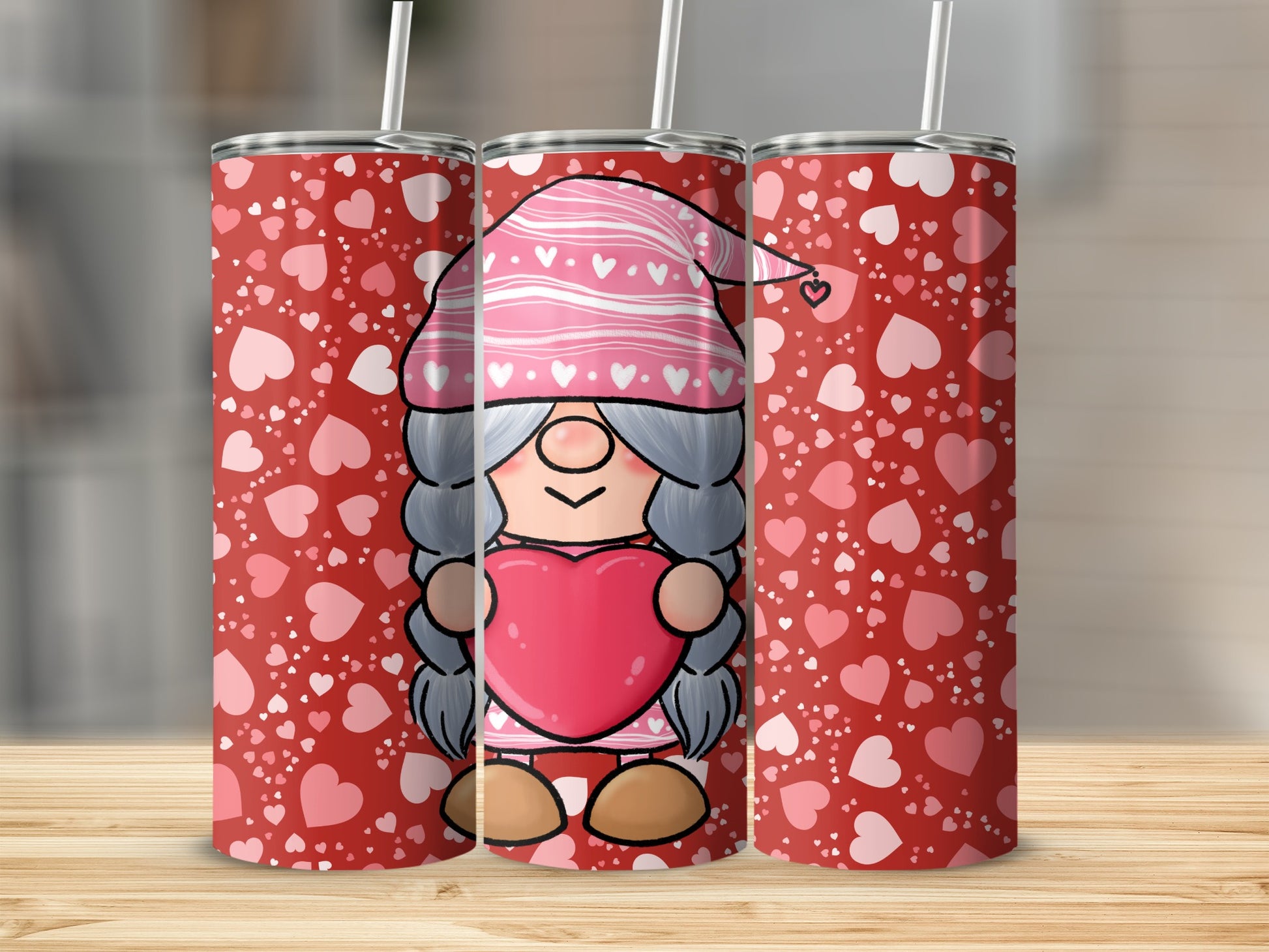 Cute Gnome Heart Pattern Tumbler for Valentine's Day