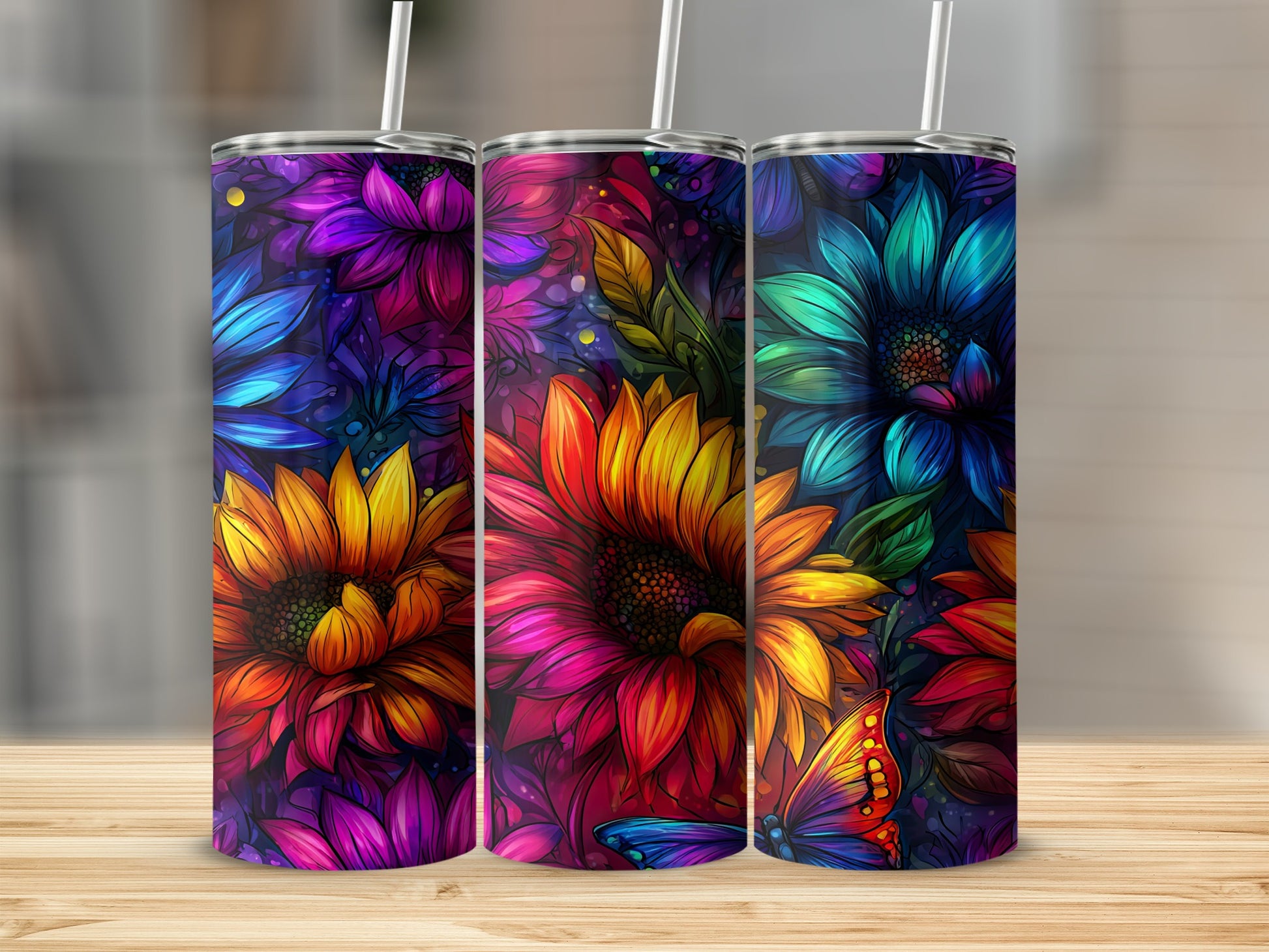 Beautifully Colored Tumblers with Vibrant Floral Design