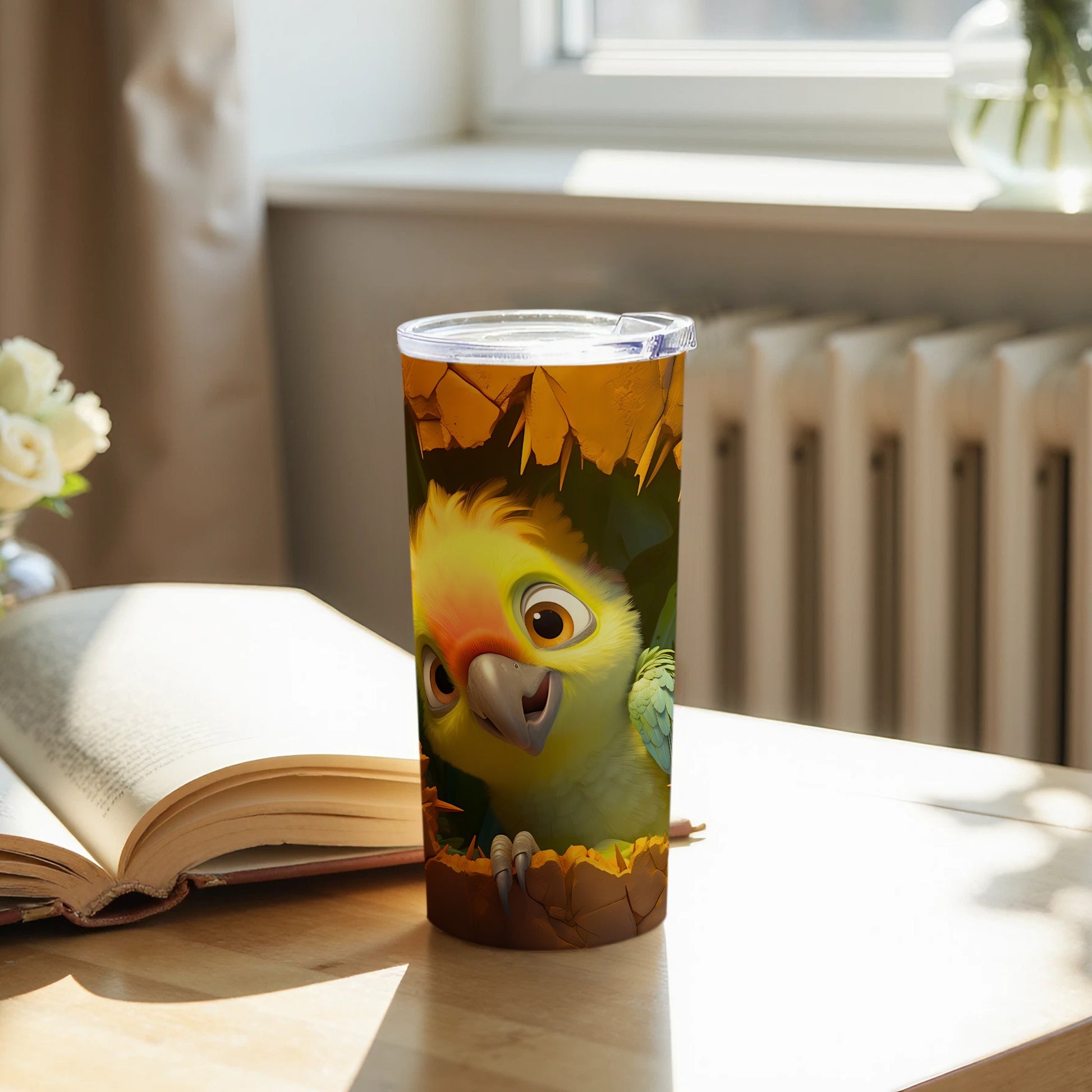 Cartoon Parrot Head Big Eyes Fun Design Tumbler product type