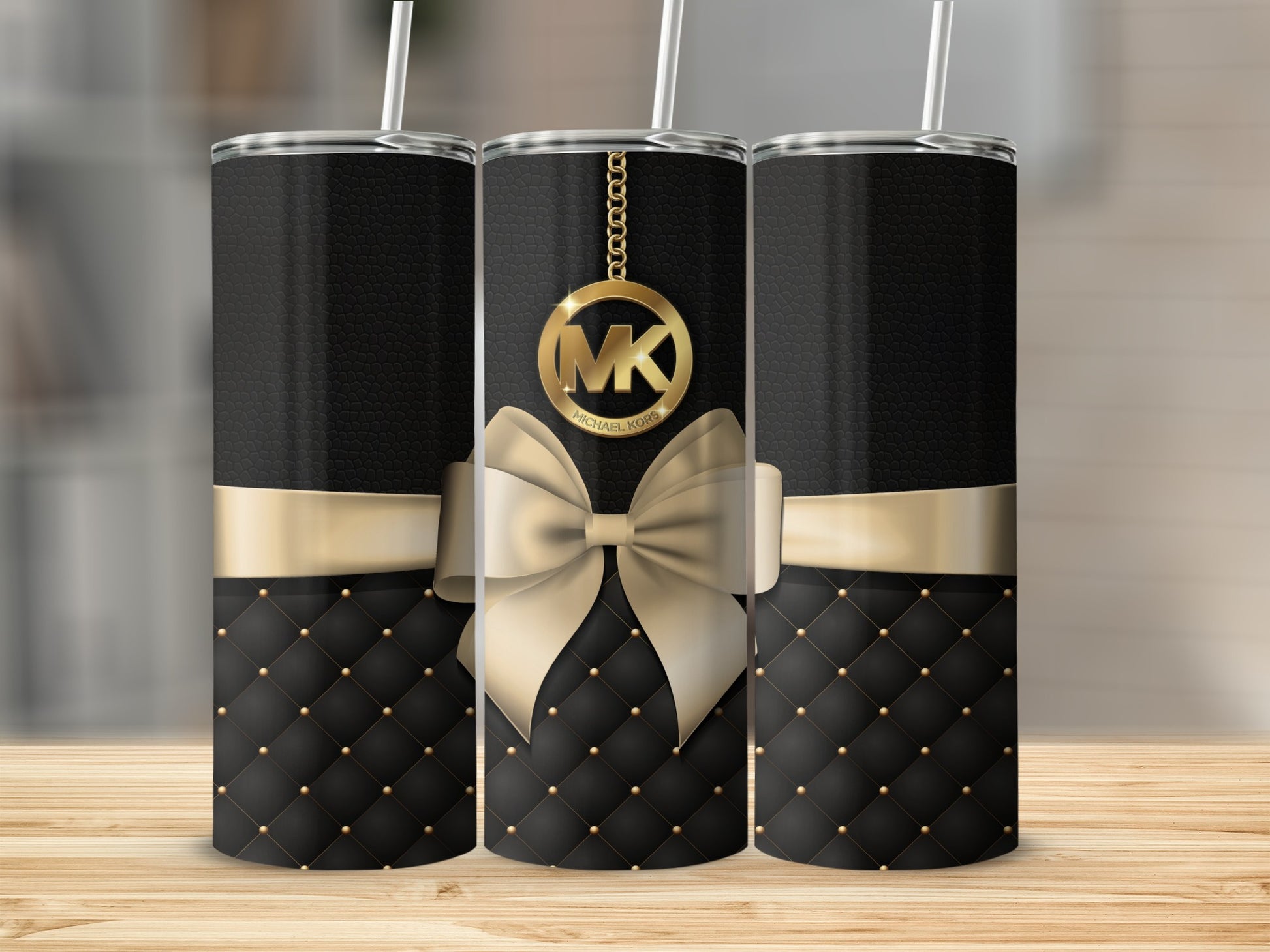 Elegant Gold and Black Patterned Tumbler Cup