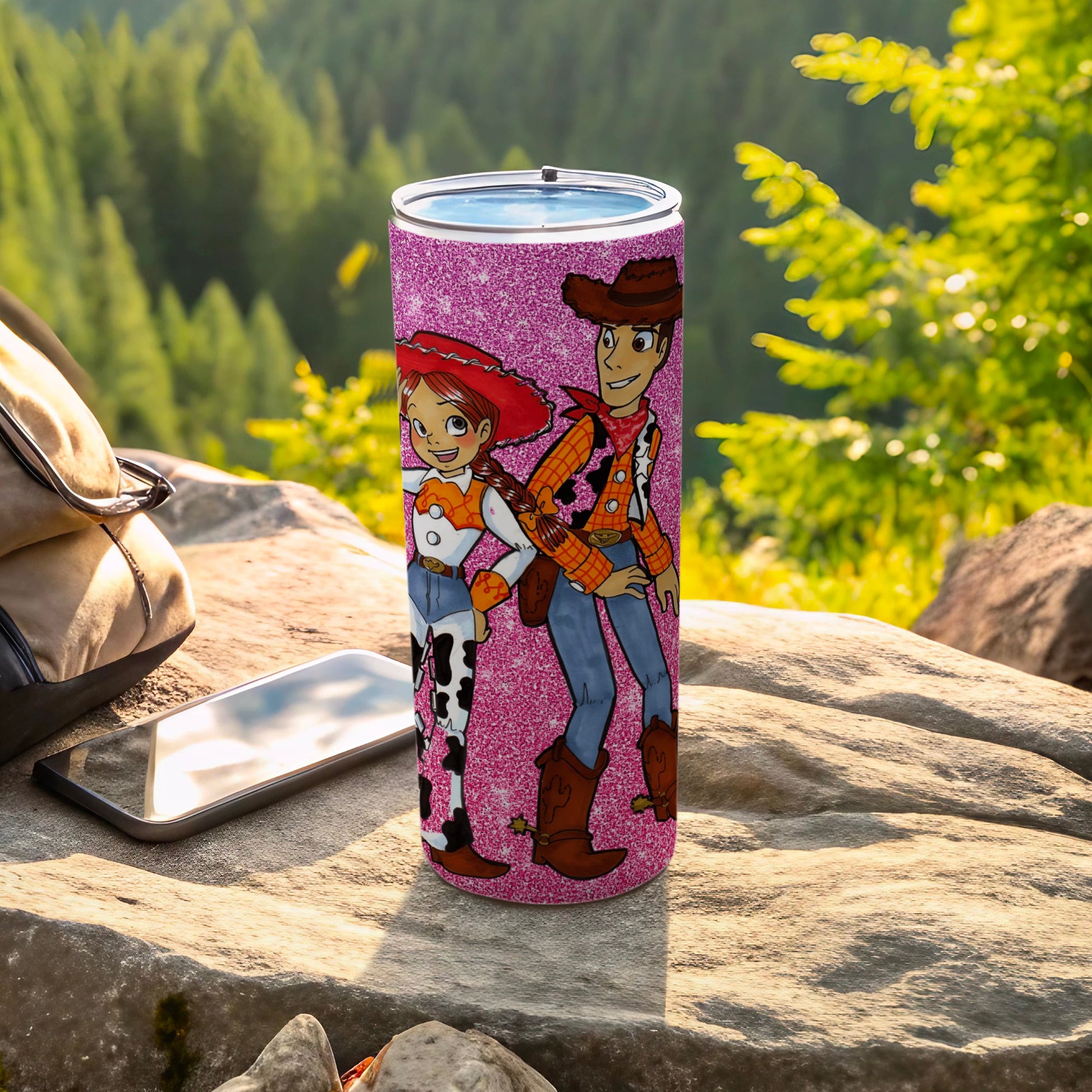 Pink Glitter Tumbler with Jessie Woody Adventure Design