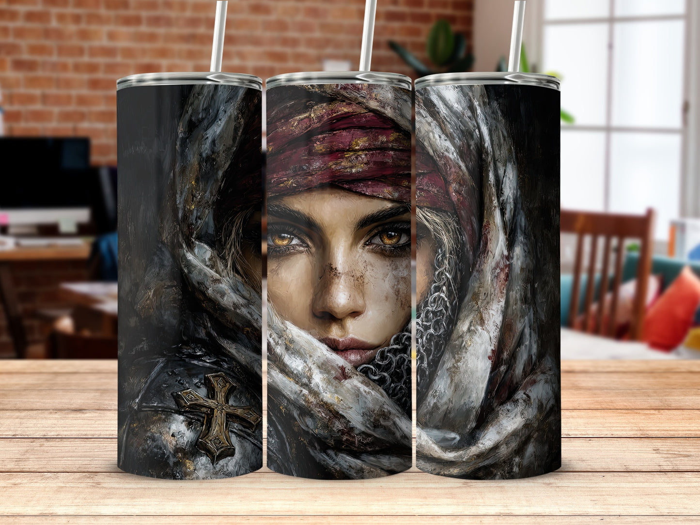 Fierce Warrior Woman Art Stainless Steel Tumbler