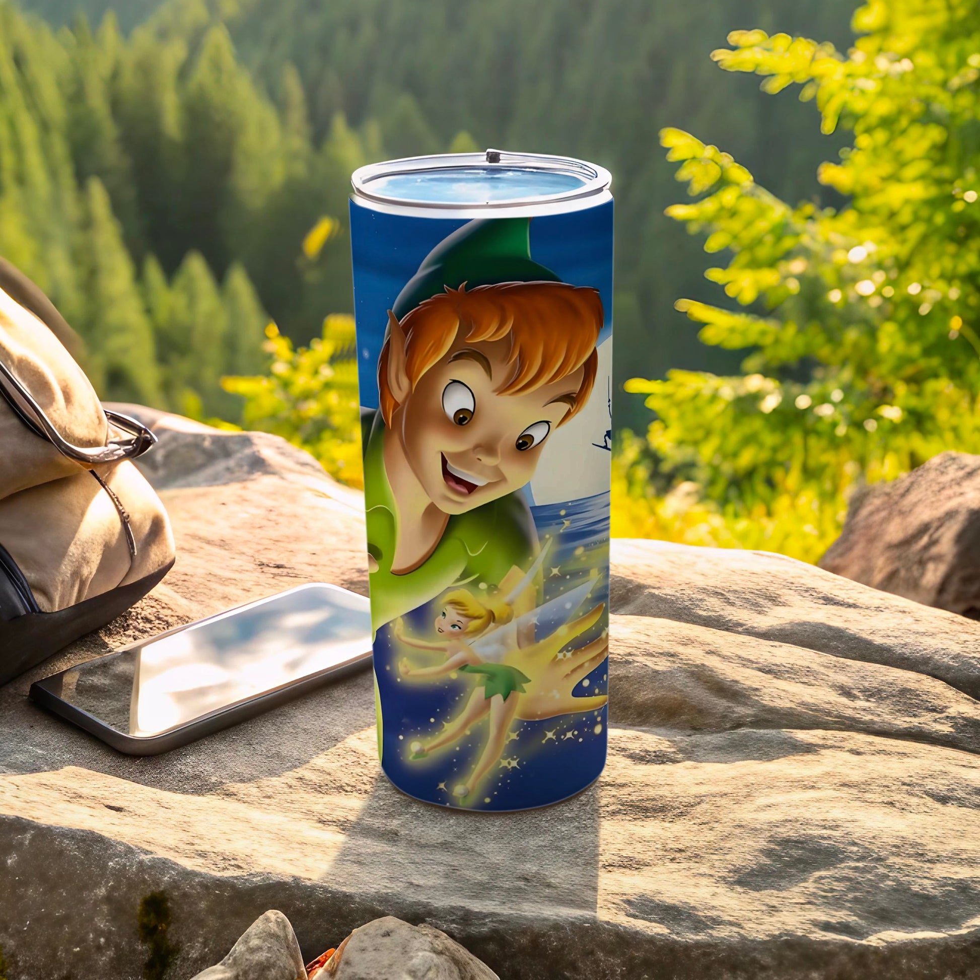 Peter Pan and Tinker Bell Illustrated Travel Tumbler