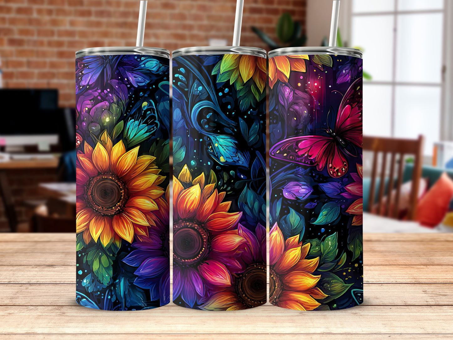 Colorful Floral and Butterfly Print Tumbler Product