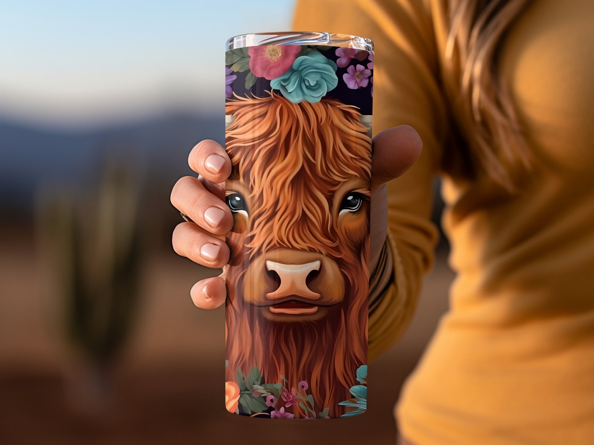 Cute Highland Cow Floral Design Artwork Tumbler Cup