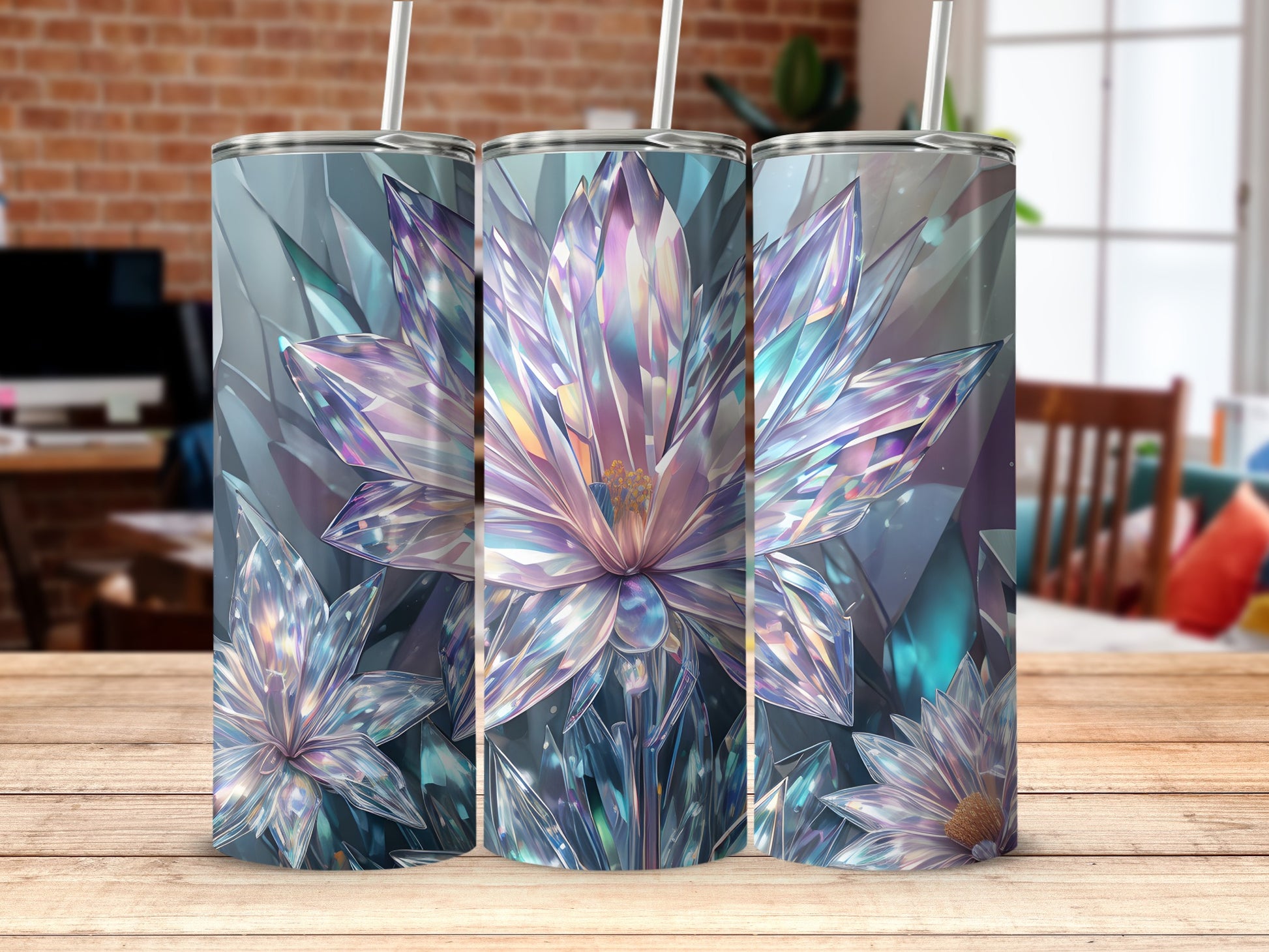Shimmering Iridescent Crystal Flower Geometric Abstract Tumbler product type